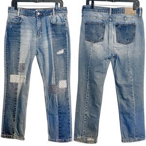 Free People Two Tone Patchwork Straight Leg Jeans